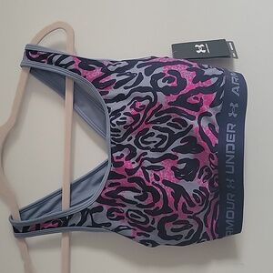 Under Armour Vibrant Pink and Gray Patterned Compression Sports Bra